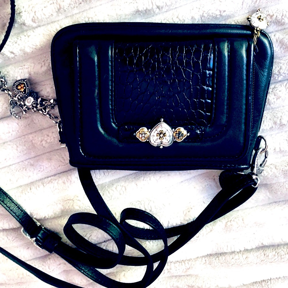 Brighton Black Leather Phone Organizer Crossbody Purse
